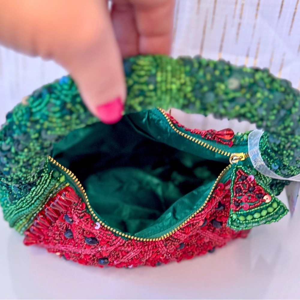 Beaded Red & Green Watermelon Bag | Hand-Beaded Statement Hobo | NWT - Picture 9 of 10